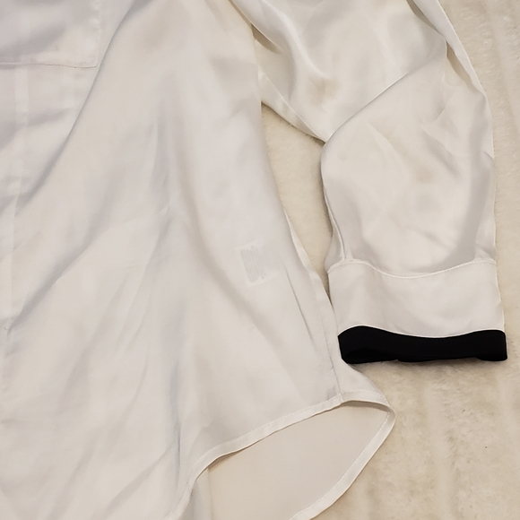 Penningtons Shiny White Button Down Top with Black Edging - Picture 7 of 16
